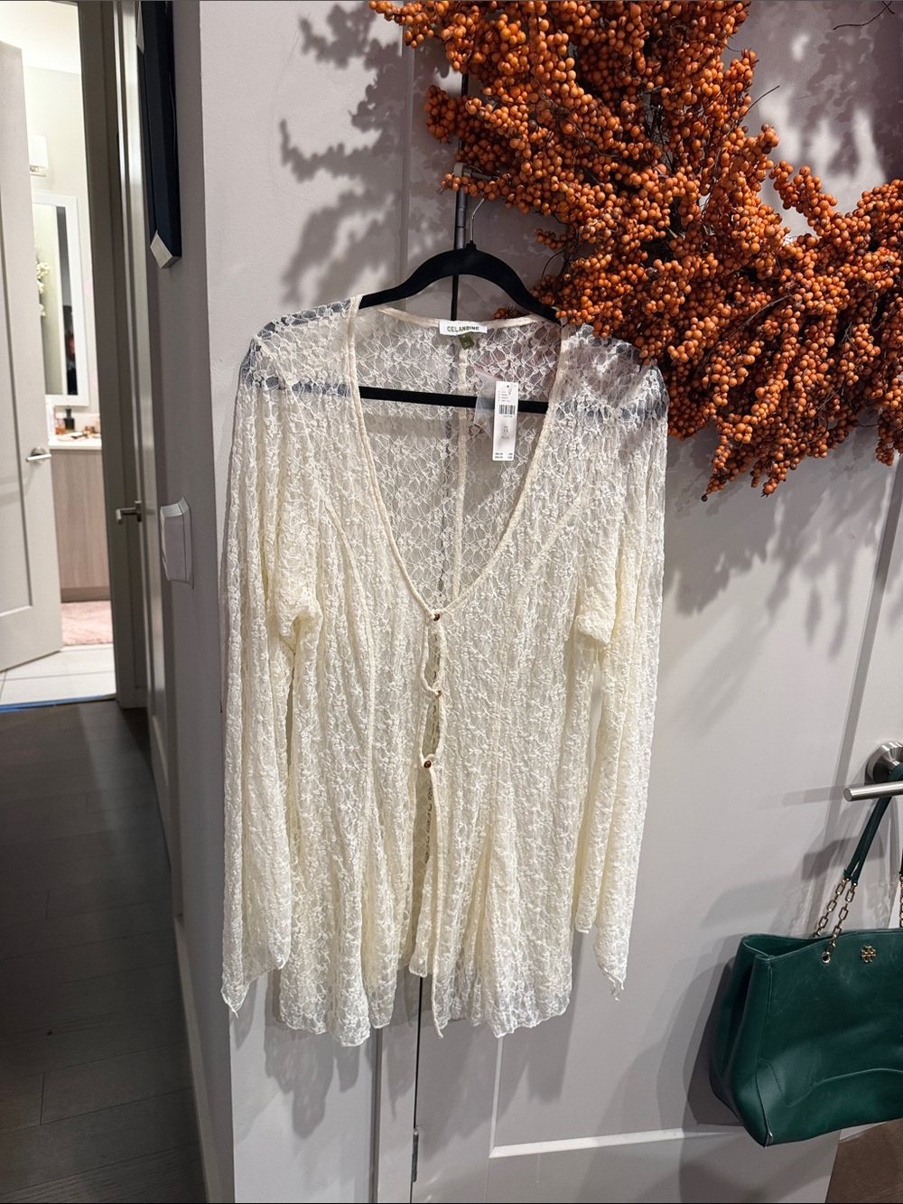 Anthropologie Cream Lace Button-Front Blouse
